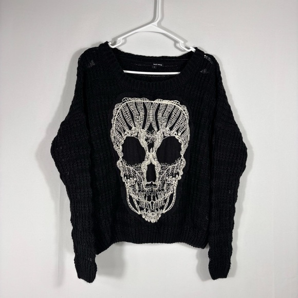 Tally Weijl Black Loose Knit Skeleton Skull Sweater Size Small - Picture 1 of 6